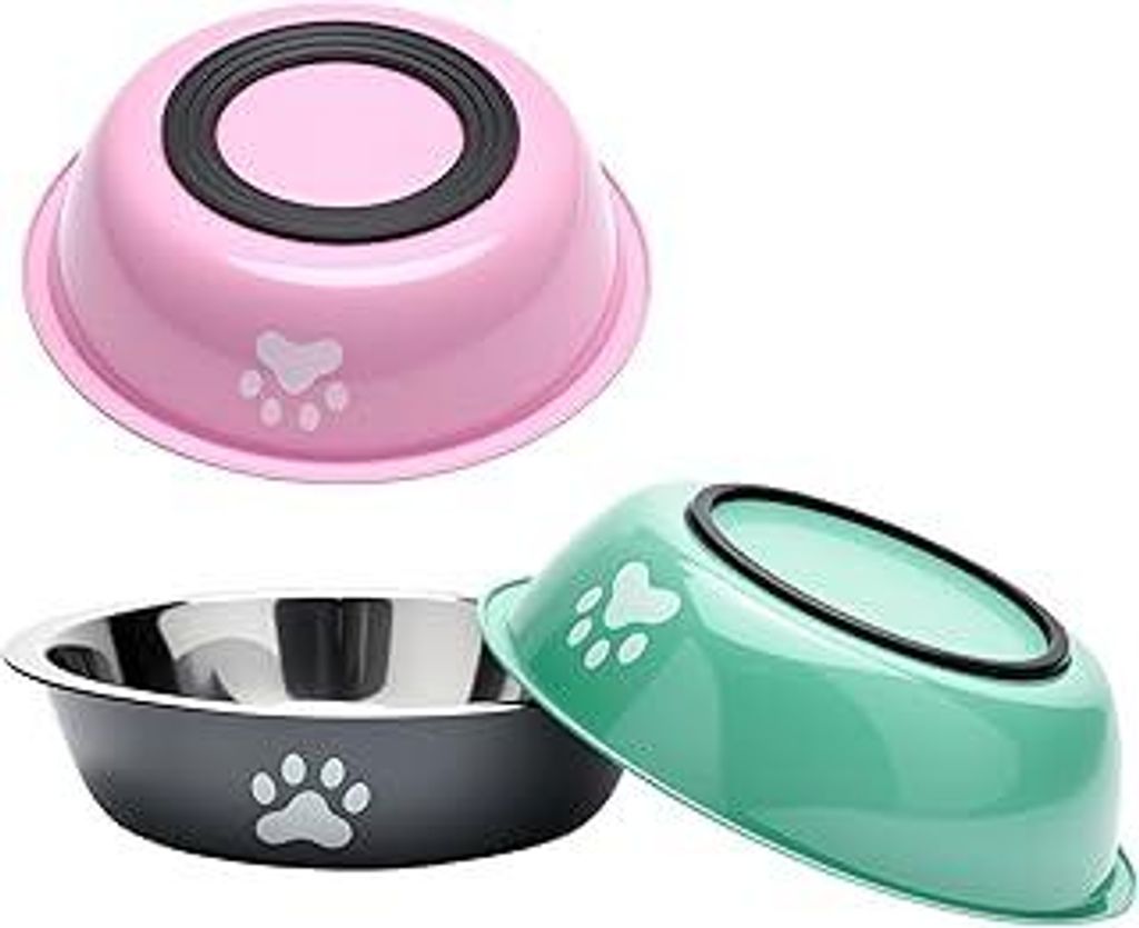 3 Stück Hundenapf Edelstahl 860ml Futternapf Hund und Wassernapf Katze rutschfest Fressnapf Hund Napf mit Rutschfestem Silikonboden für Kleine Mi...