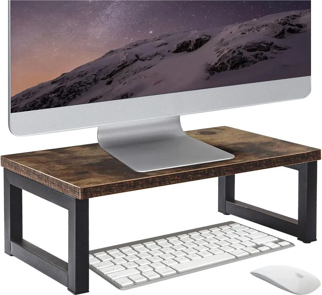 Réhausseur de Moniteur en Bois Style Rétro Brun Foncé pour Bureau Chic