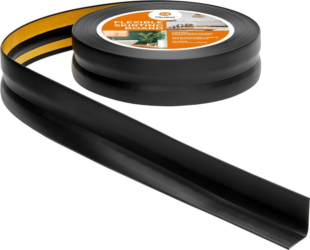 Sockelleiste Selbstklebend 32x23 mm Kunststoff, Knickleiste für Wand Boden, Flexibel Dekorativ UV-beständig, schwarz, 15 m | QUEST