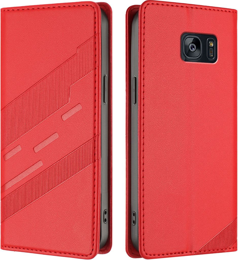 Hülle für Samsung Galaxy S7 Edge, Kunstleder Brieftaschen Handyhülle mit Kartenfach und Standfunktion Rot