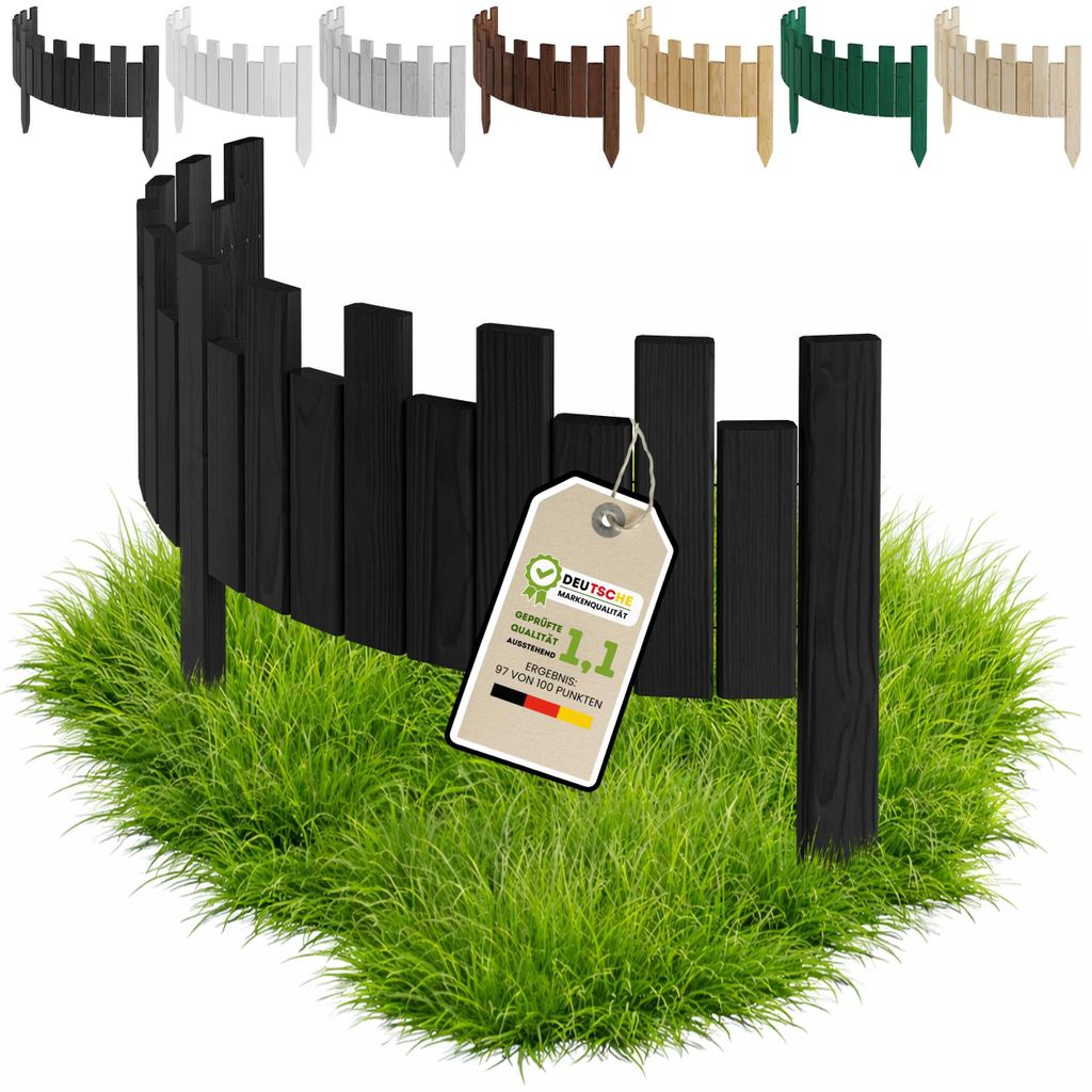 Floranica Beeteinfassung Rasenkante Holz 30 x 100 cm Schwarz Beetumrandung Rollzaun Flexible Rollborder Palisade