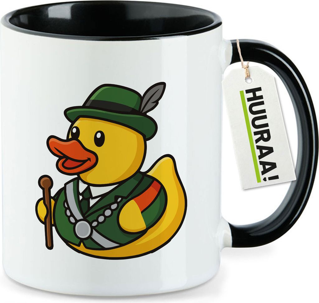 Huuraa Kaffeetasse Quietscheente Schützenkönig Gummiente Schützenfest 330ml Schwarz Keramik Kaffeebecher Geschenkidee