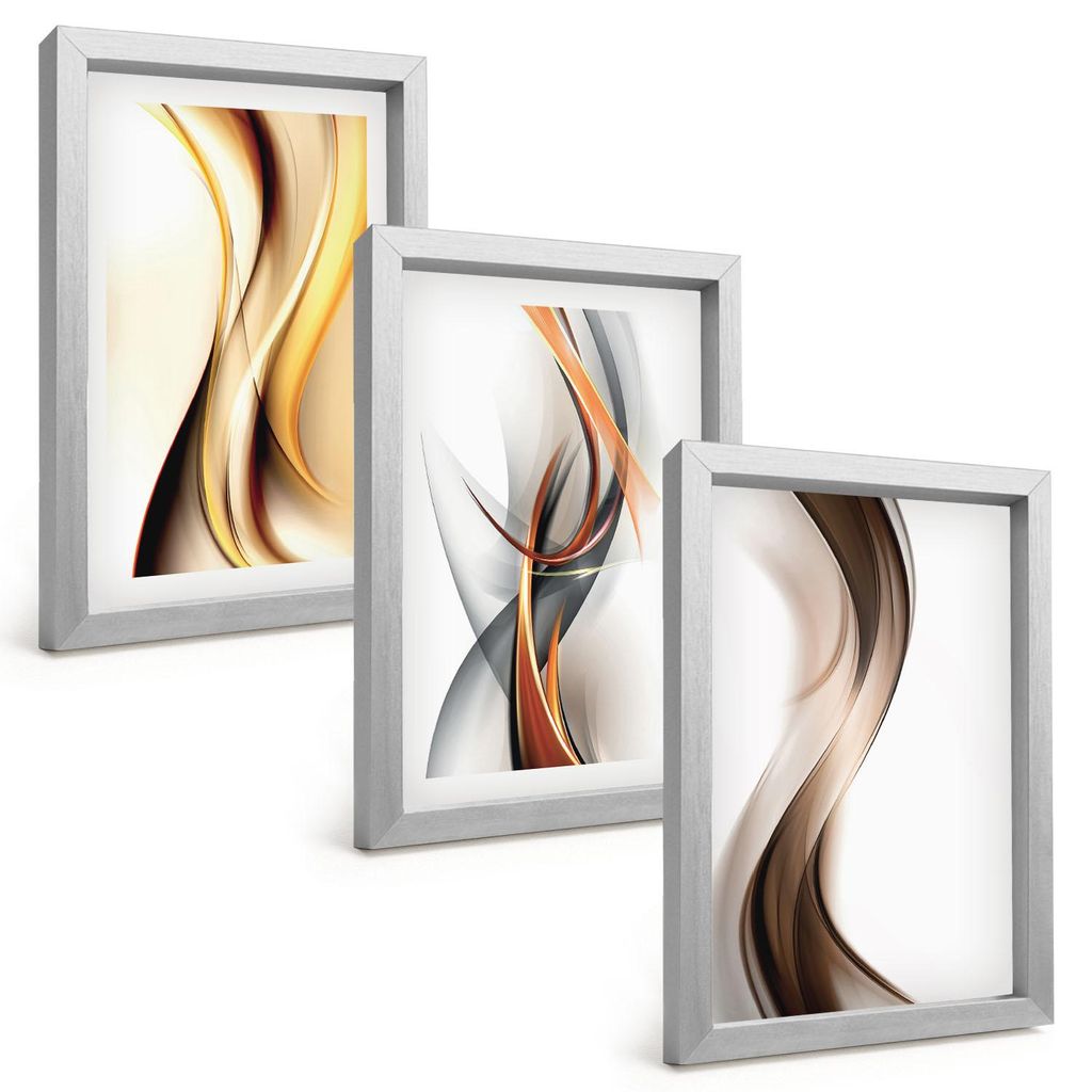 Bilder Set 3-teilig im silbergerahmten Rahmen – Wandbilder 3 Stück – gerahmte Poster für Wohnzimmer, Schlafzimmer und Flur – 20x30 cm – G...