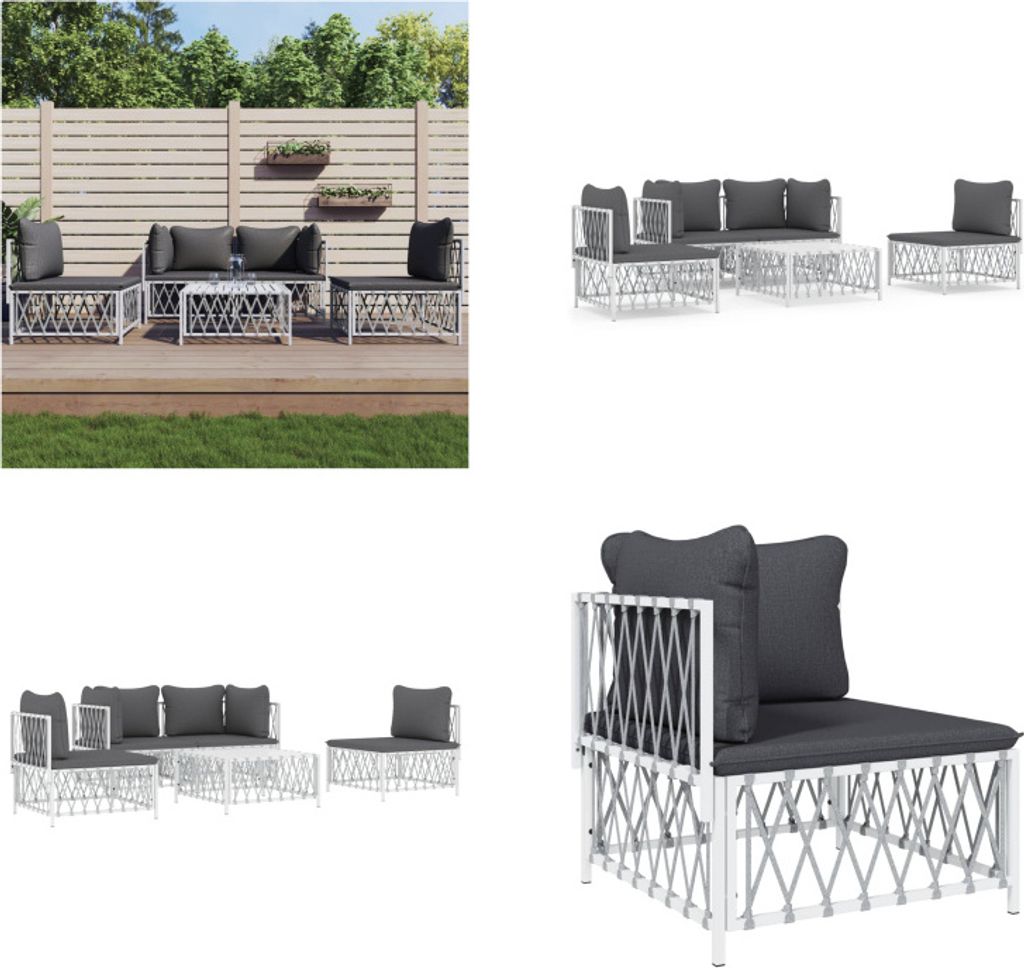 vidaXL 5 tlg. Garten Lounge Set mit Kissen Weiß Stahl - Produktbild 
