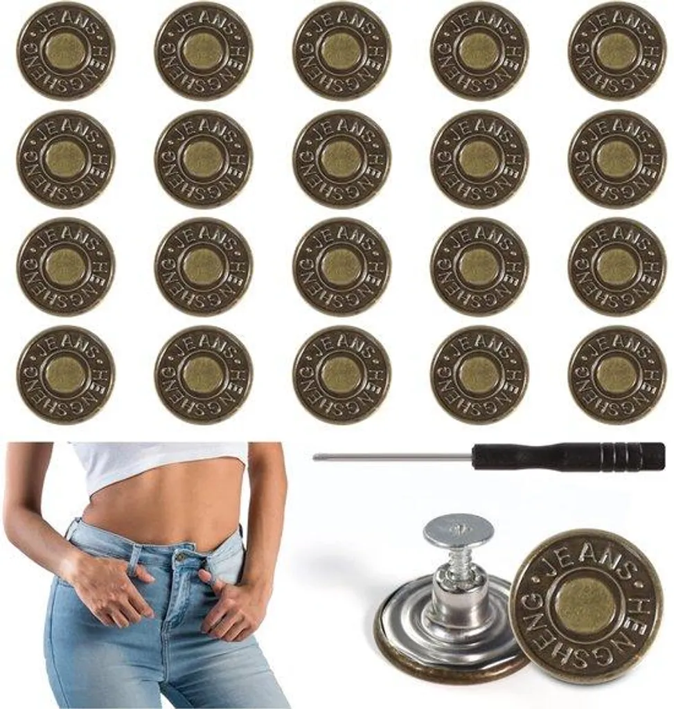 Lot de 20 boutons pour jeans 20 mm en métal robuste faciles à poser
