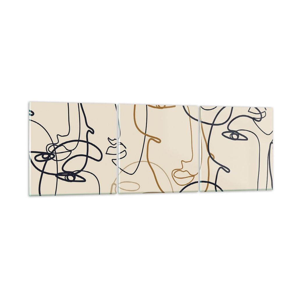 Bilder auf glas - 3 Teile - Frau Gesicht Linie - 150x50cm - Glasbilder - Wandbilder - Bilder - zum Aufhängen bereit - Wanddekoration aus Glas - Gl...