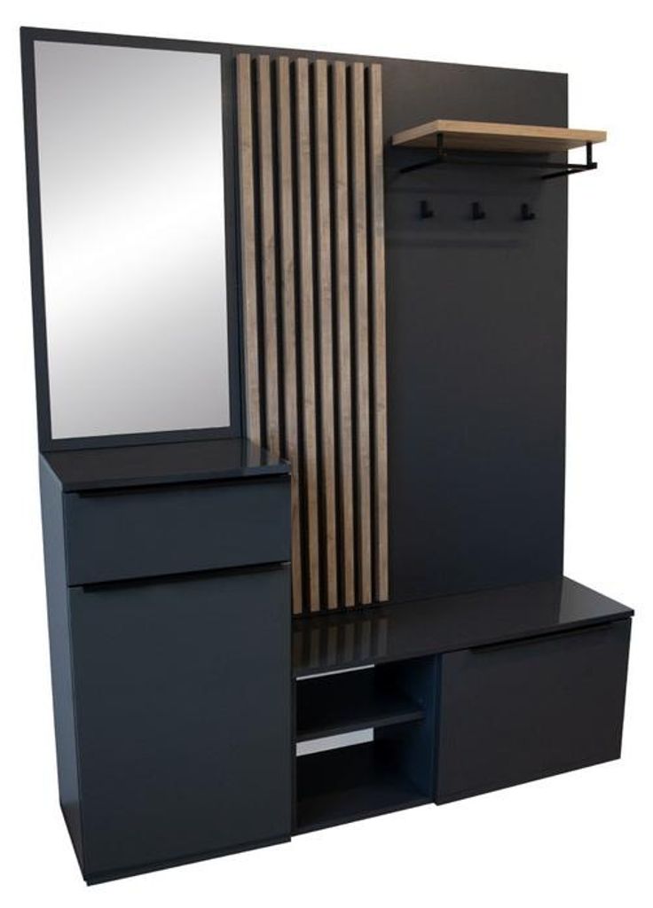 Kondela Garderobe Aliva V2 - anthrazit extra hochglanz HG / eiche artisan