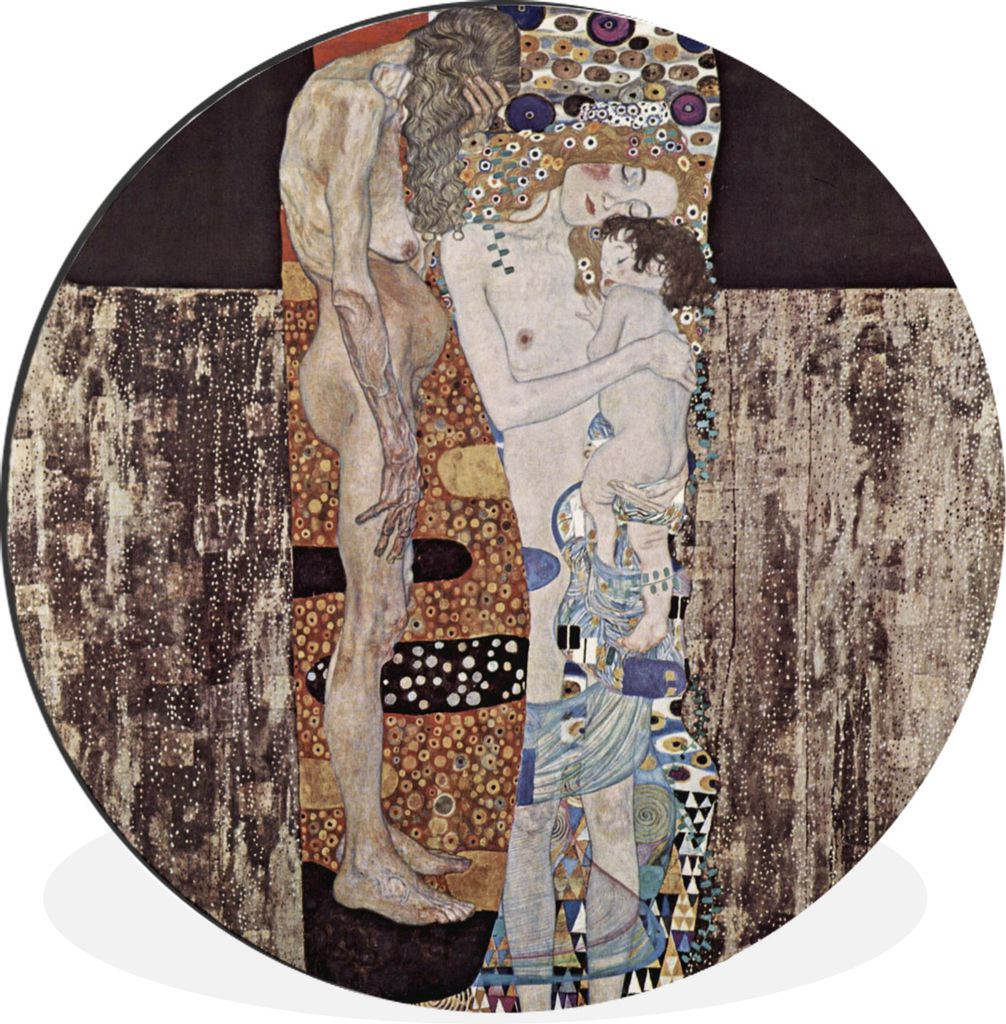 MuchoWow Aluminium Wandkreis Die drei Etappen im Leben einer Frau - Gustav Klimt Ø 90 cm Wanddeko Modern Wohnzimmer - Mauerkreis - Wandbilder - ...