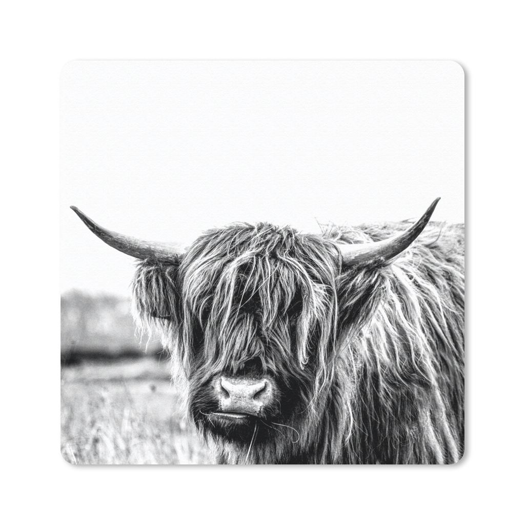 MuchoWow Mauspad Mousepad Scottish Highlander - Gras - Schwarz - Weiß 30x30 cm - Mousepads - Maus Mat - Pad - Mausunterlage - Gaming
