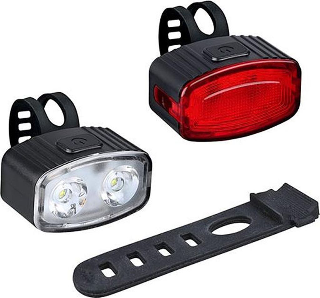 Solight Wiederaufladbares Fahrradlicht-Set, 160lm vorne, hinten rot, Li-Ion, USB