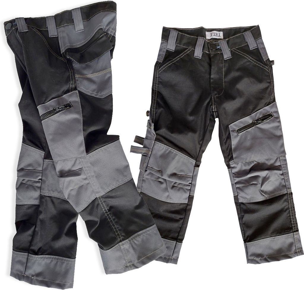 FIRI Kinderarbeitshose mit Verstärkungen und Taschen, schwarz mit grau, 122/128
