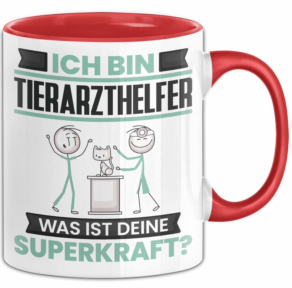 Tierarzthelfer Tasse Geschenk für Tierarzthelfer Geburtstag Lustiger Spruch Kaffee-Becher Was Ist Deine Superkraft (Rot)