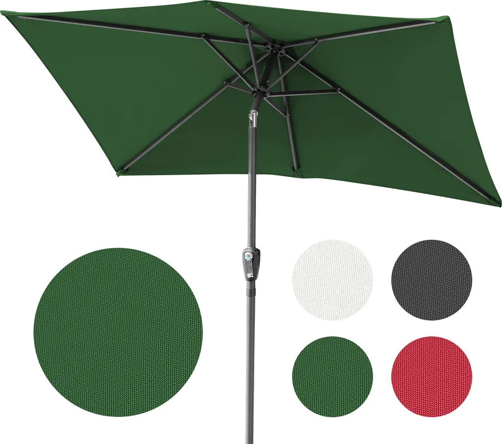 Ombrellone Bettizia rettangolare, manovella pieghevole in ferro, ombrellone da balcone, inclinabile, 1,4 x 2,1 m, verde