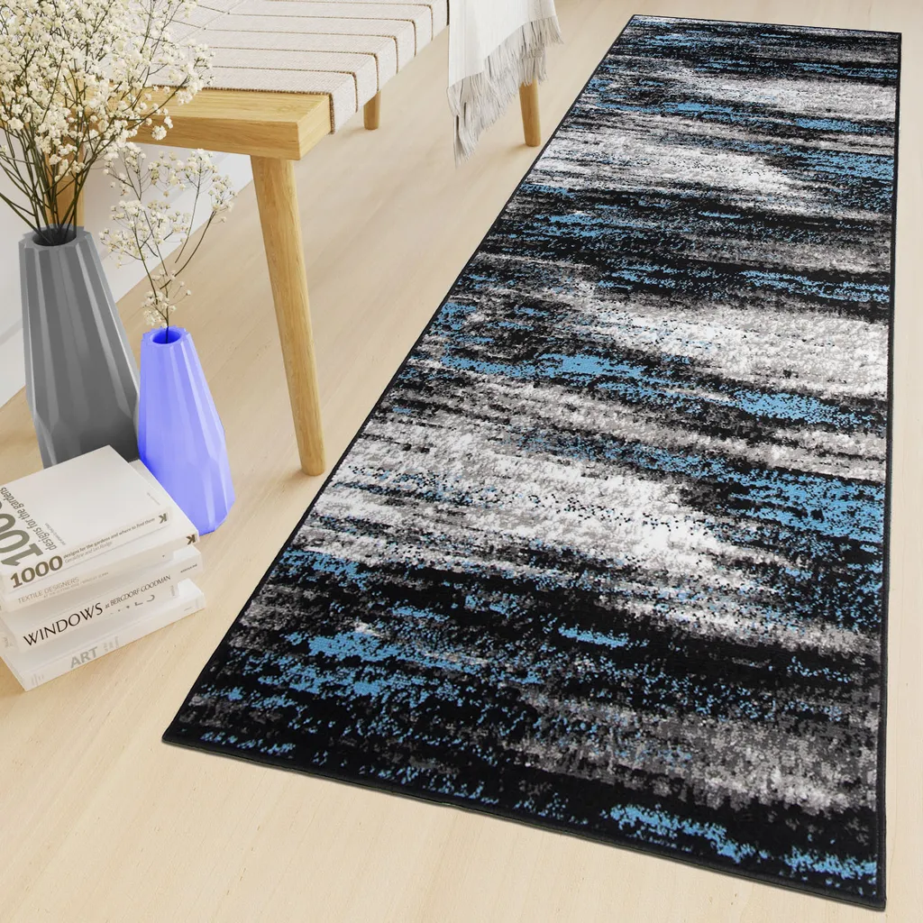 Tapis de passage au mètre 60x580 cm Pont Salon Design Chiné Gris Bleu