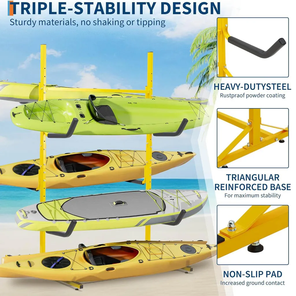 Rangement kayak pour garage, support acier réglable et stable, Jaune