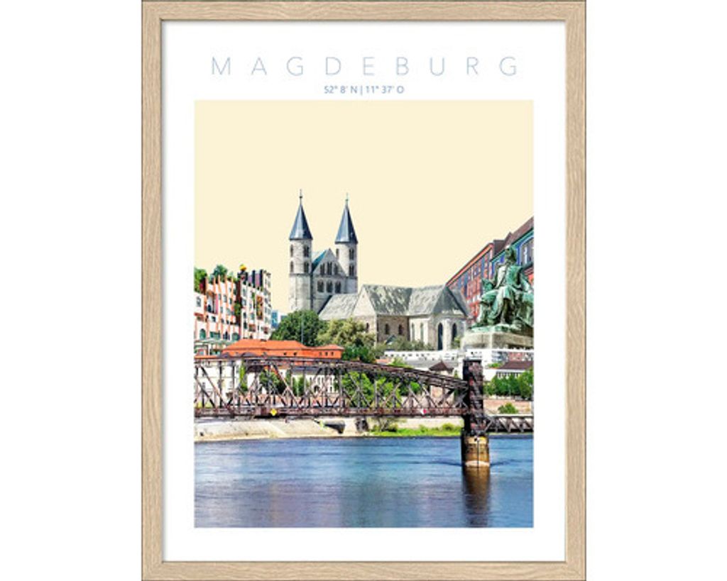Gerahmtes Bild Magdeburg Elbe Wahrzeichen II 33x43 cm