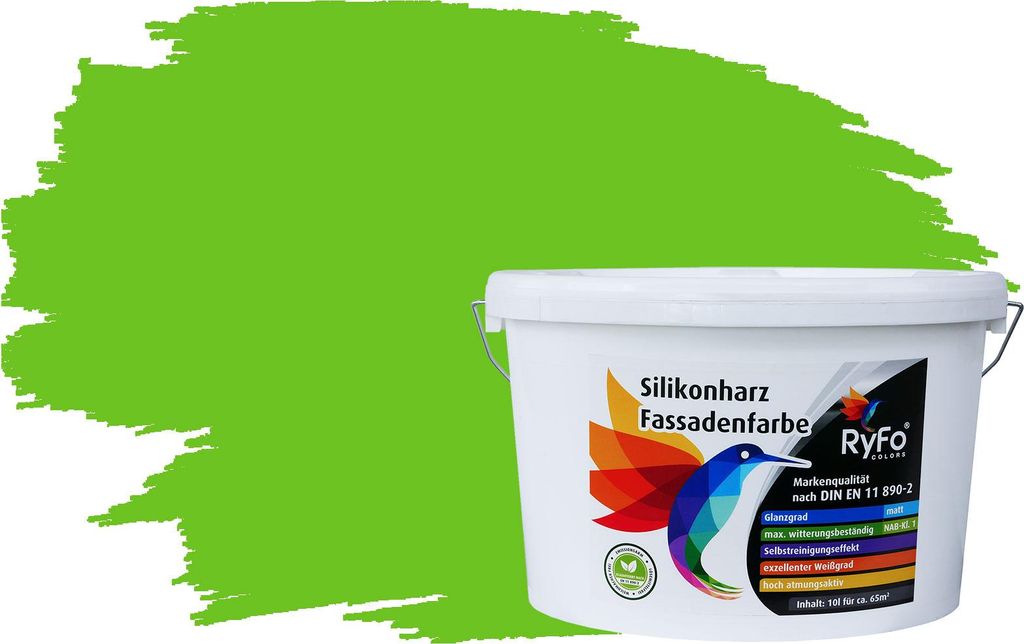 RyFo Colors Silikonharz Fassadenfarbe Lotuseffekt Trend Grüntöne Limettengrün 10l - bunte Fassadenfarbe, weitere Grün Farbtöne und Größen er...