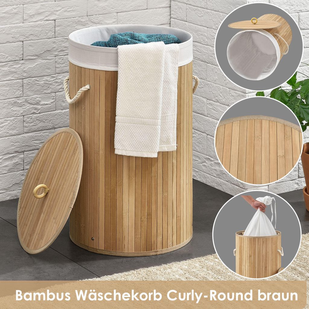 Koš na prádlo Curly-Round 300351, bambus, s víkem a Obrázek produktu 3