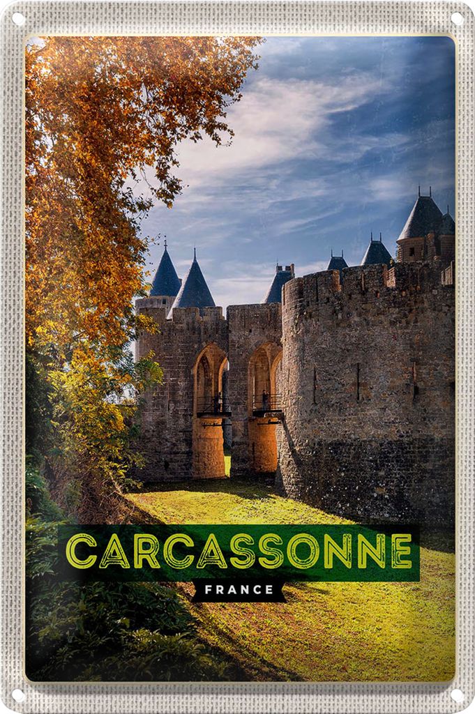 Blechschild Reise 40x30cm Carcassonne France Reiseziel Urlaub