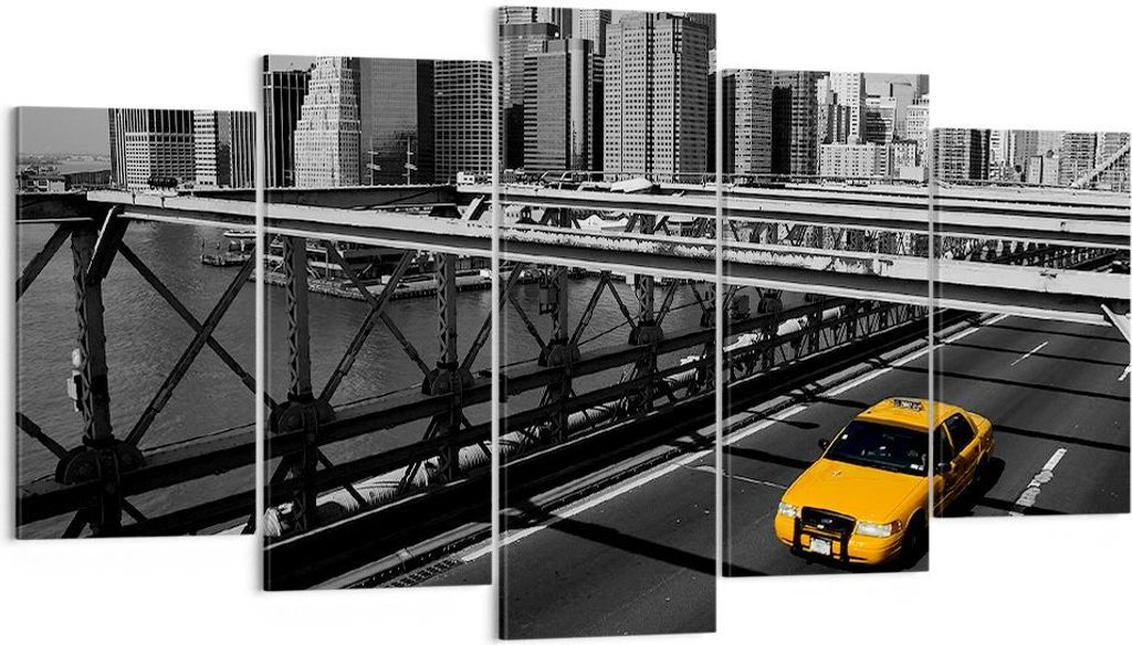 Bild auf Leinwand - Leinwandbild - New York Manhattan Brooklyn Brücke Taxi - 160x85cm - Wand Bild - Wanddeko - Leinwanddruck - Bilder - Kunstdruck...
