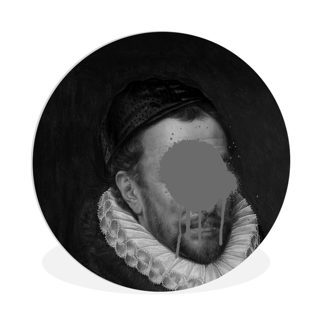 MuchoWow Rundes Wandbild - Runde Bilder Porträt von Wilhelm I. - Adriaen Thomasz - Schwarz und Weiß Ø 90 cm Kreis Wanddekoration Kunststoff - ...