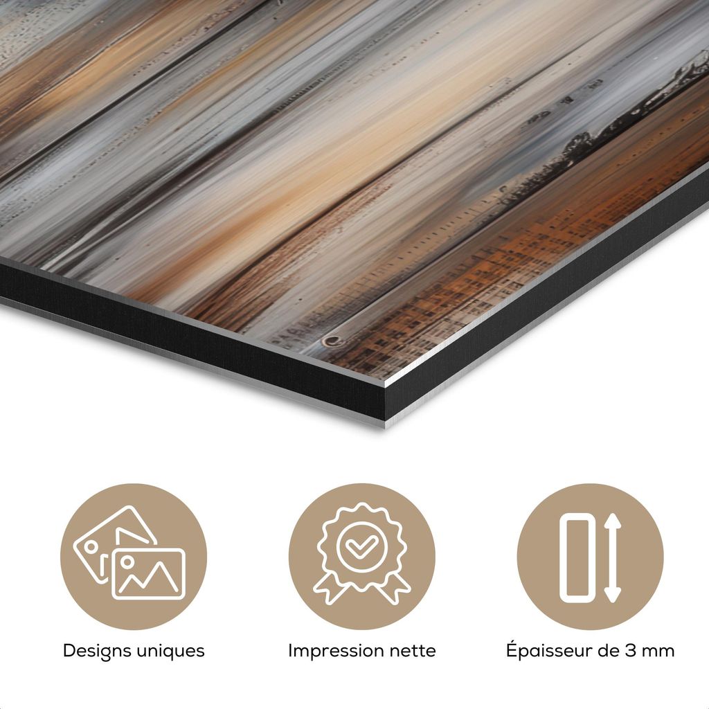 MuchoWow Wanddekoration Metall Metallbild Wandkunst 100x150 cm Zuhause - Herz - Holzoptik - Liebe MuchoWow Aluminium Gemälde - Bild