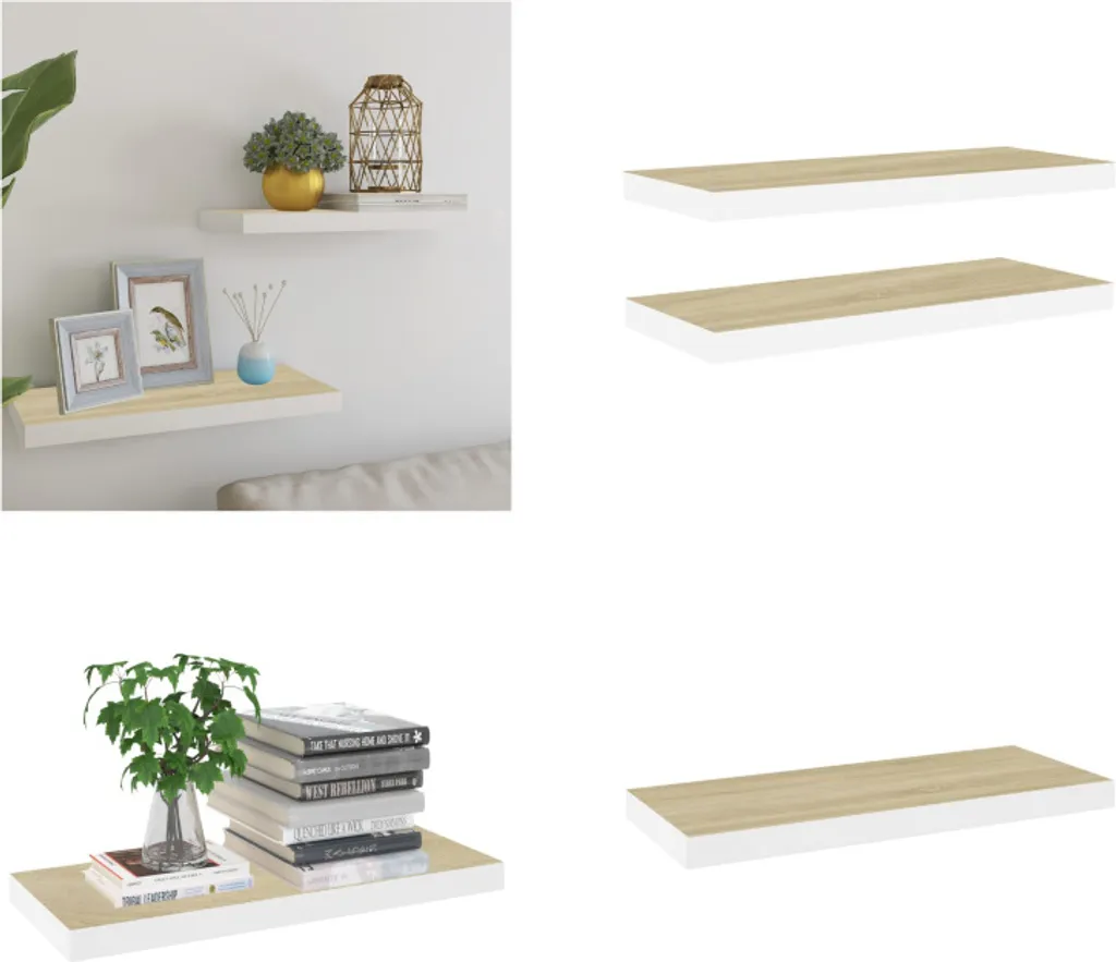 2 Mensole Parete vidaXL Rovere e Bianco | Decorazione Casa Moderna