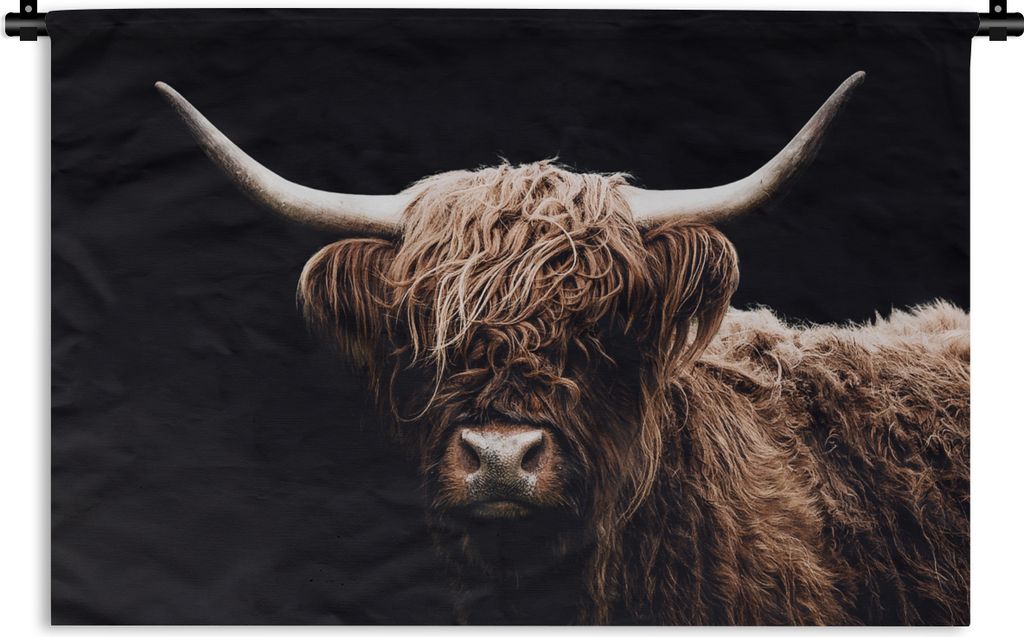 MuchoWow Wandteppich Wandbehang Schottischer Highlander - Schwarz - Horn 60x40 cm Tapisserie Dekoration Wandtuch - Wanddekorationen