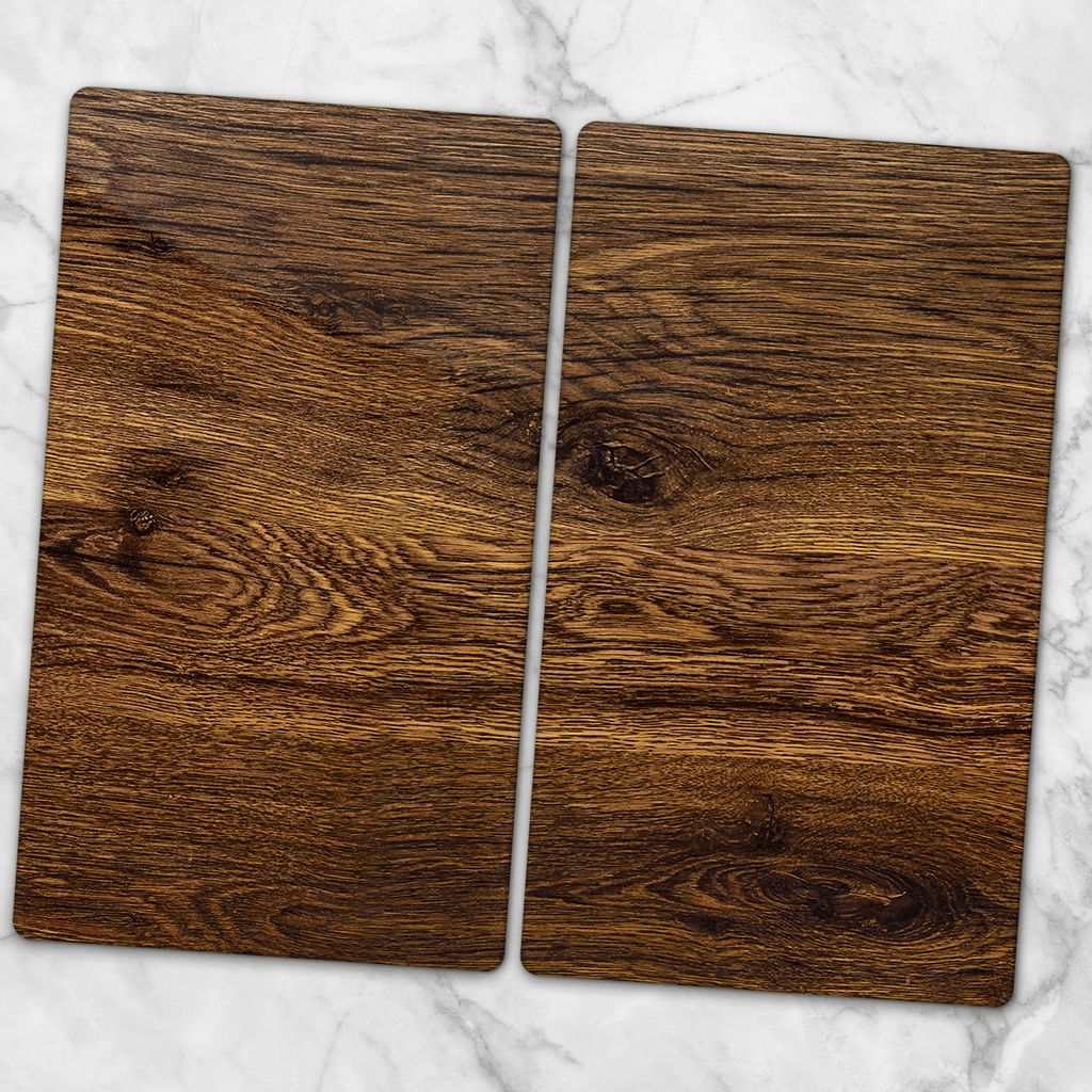 Glas-Herdabdeckplatten Glaskeramikkochfeld-Abdeckung Spritzschutz Glas 2x30x52 cm - Dunkle Holzbrett