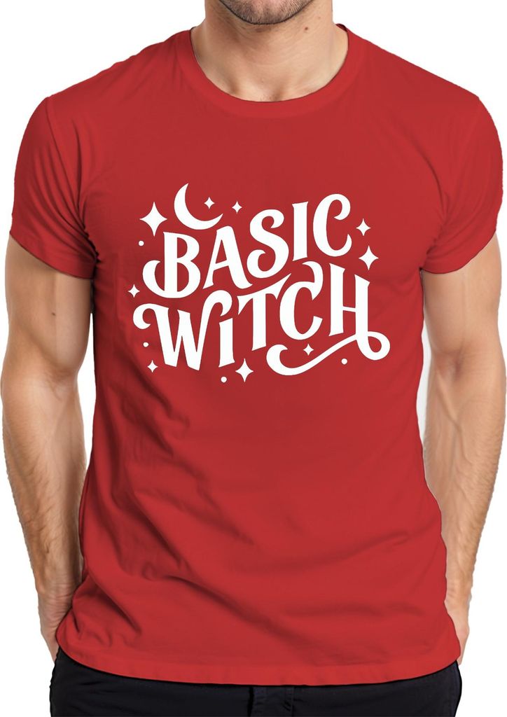 Basic Witch Hexe Halloween Mond Sterne Magisch Hexenfan Gothic Herren T-Shirt, Rot, M