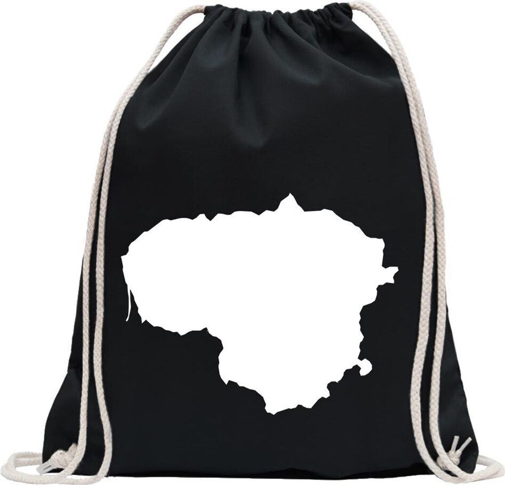 Kiwistar - Turnbeutel - schwarz - Litauen Umriss Kontur - Fun Rucksack Sport Beutel Gymsack Baumwolle mit Ziehgurt