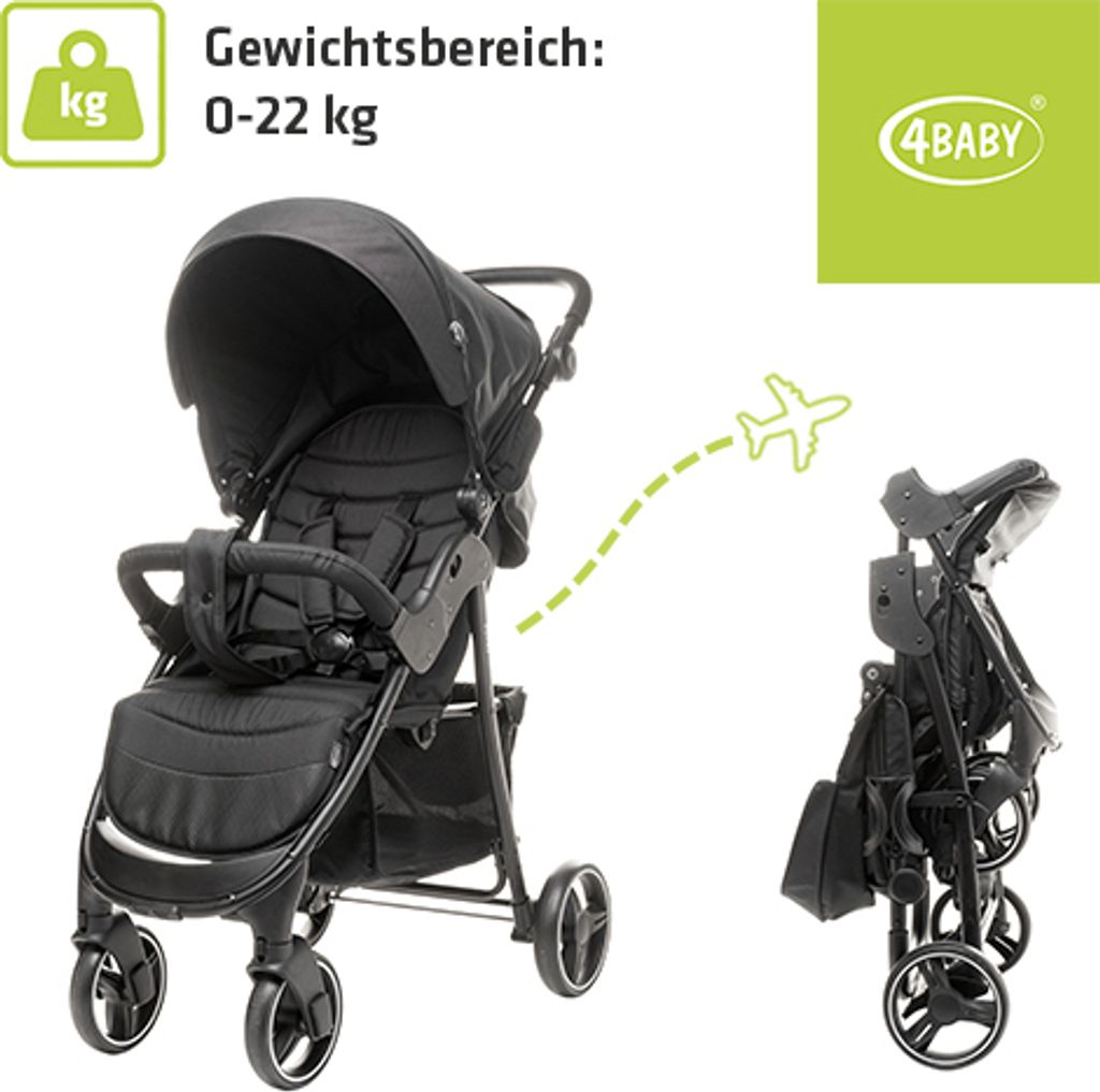 4Baby | Kinderwagen - Buggy Kinderwagen - Schwarz - Leicht, Produktbild 
