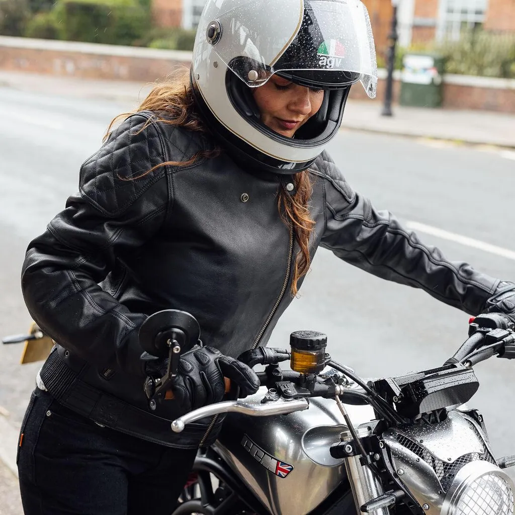 Veste Moto Femme en Cuir Merlin Bristol D3O Noir S - Coupe Vintage Chic
