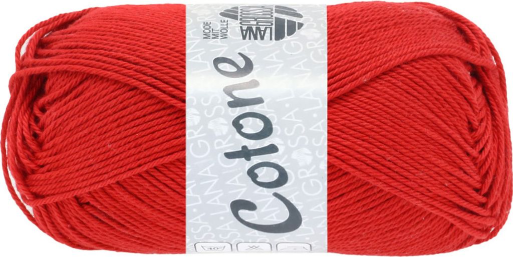 A ball of red yarn with a label.