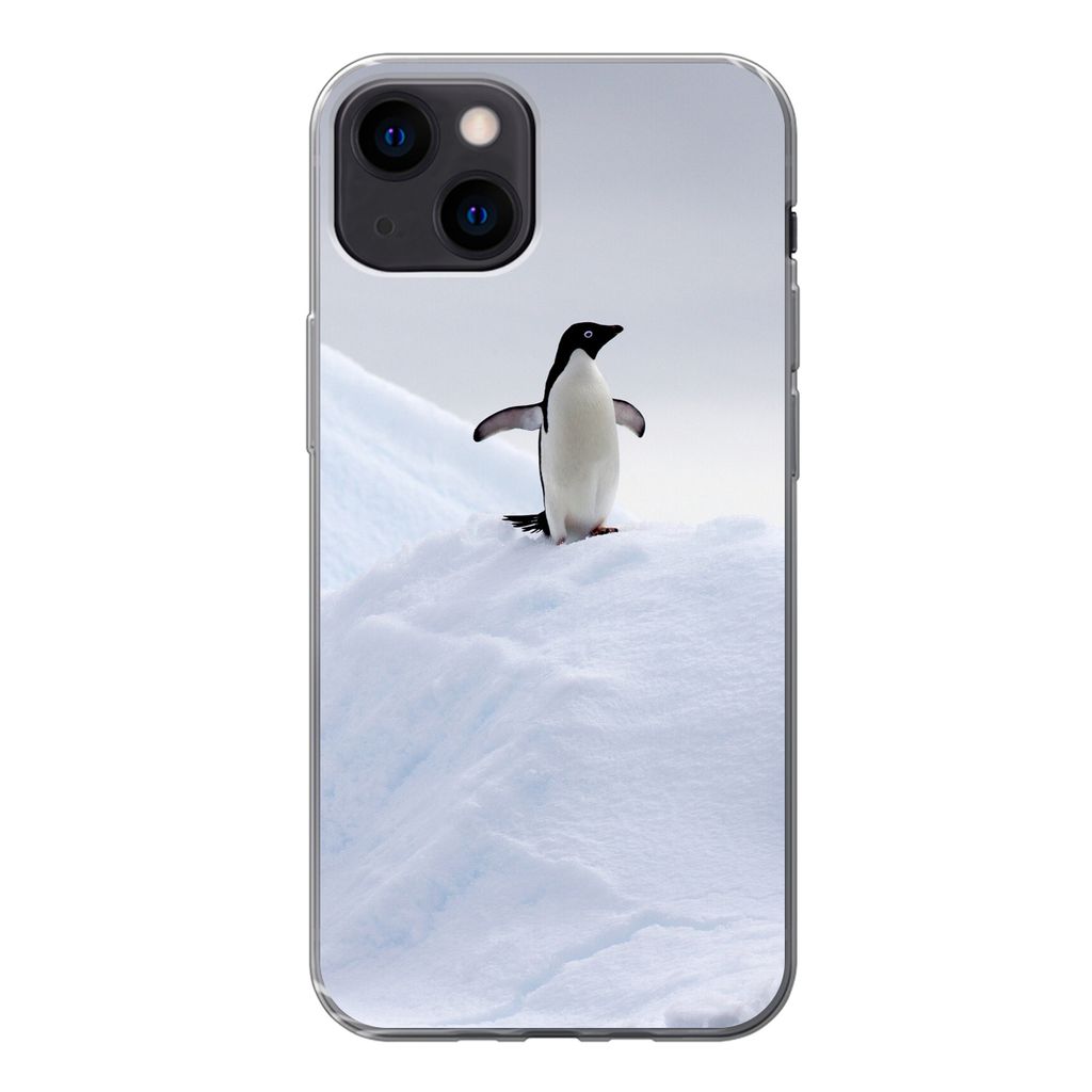 MuchoWow Handyhülle Schutzhülle Hülle für iPhone 13 Pinguin - Eis - Winter Silikon Softcase Handy Hülle - Karteninhaber