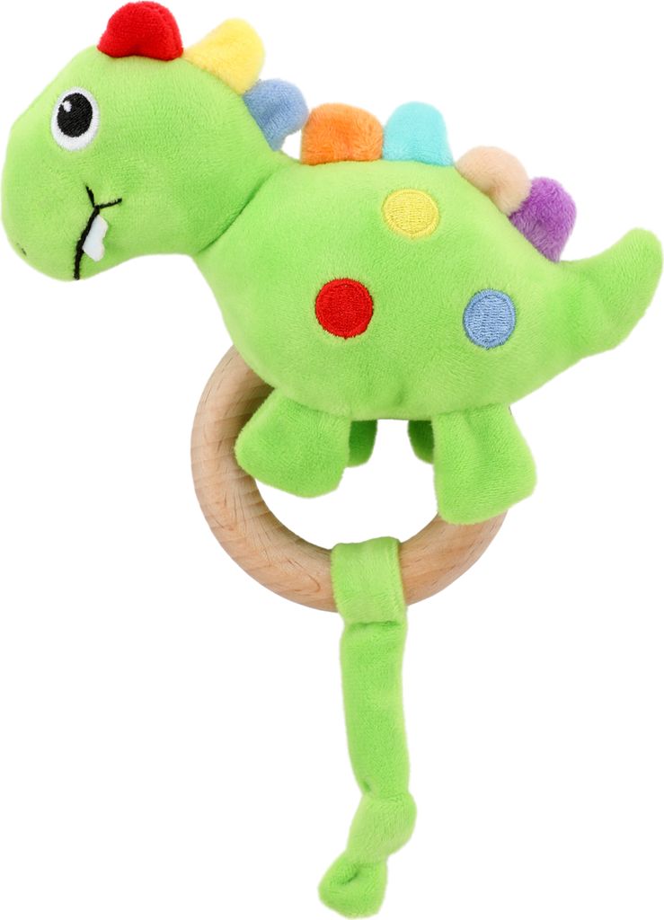 Toi-Toys 72130A - Little Stars - Babyrassel Dino mit Holz-Beißring Dinosaurier Kleinkinderspielzeug