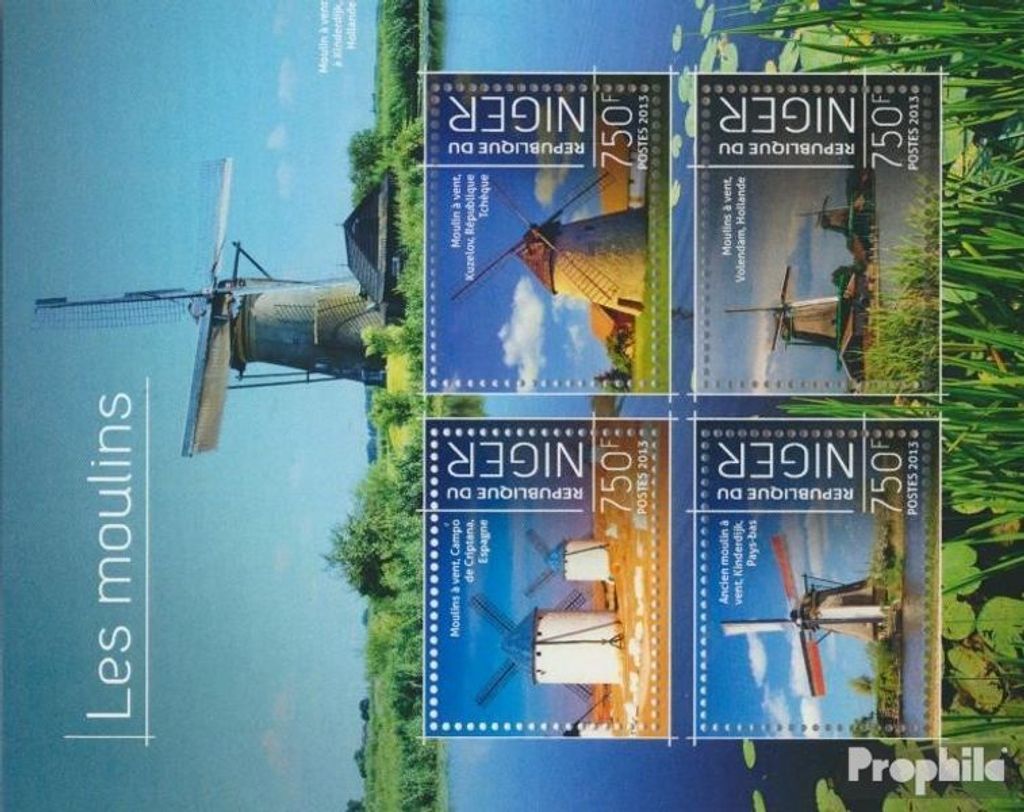 Briefmarken Niger 2013 Mi 2590-2593 Kleinbogen (kompl. Ausg.) postfrisch Windmühlen