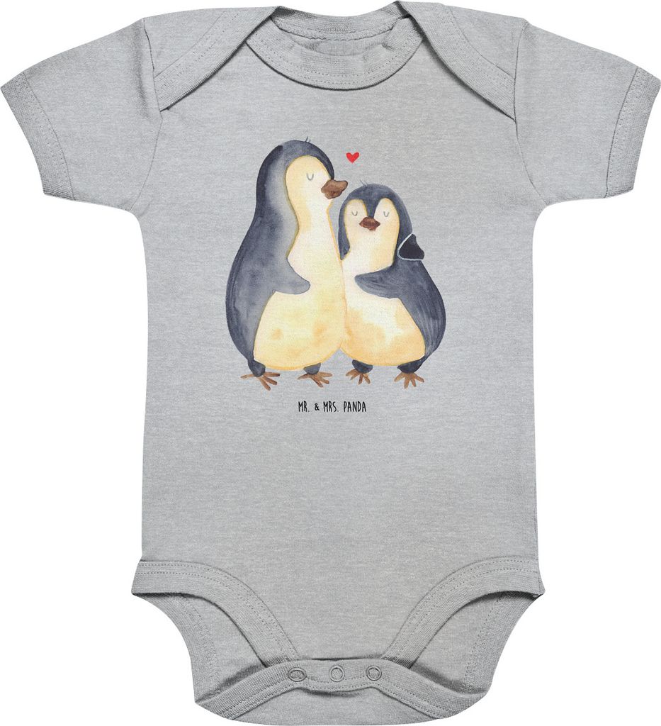 Mr. & Mrs. Panda Strampler Baby Pinguin umarmen 12. - 18. Monat - Heather Grey - Geschenk, Umarmung Verliebt, Einteiler, Babybody, Hochzeitsgeschen...