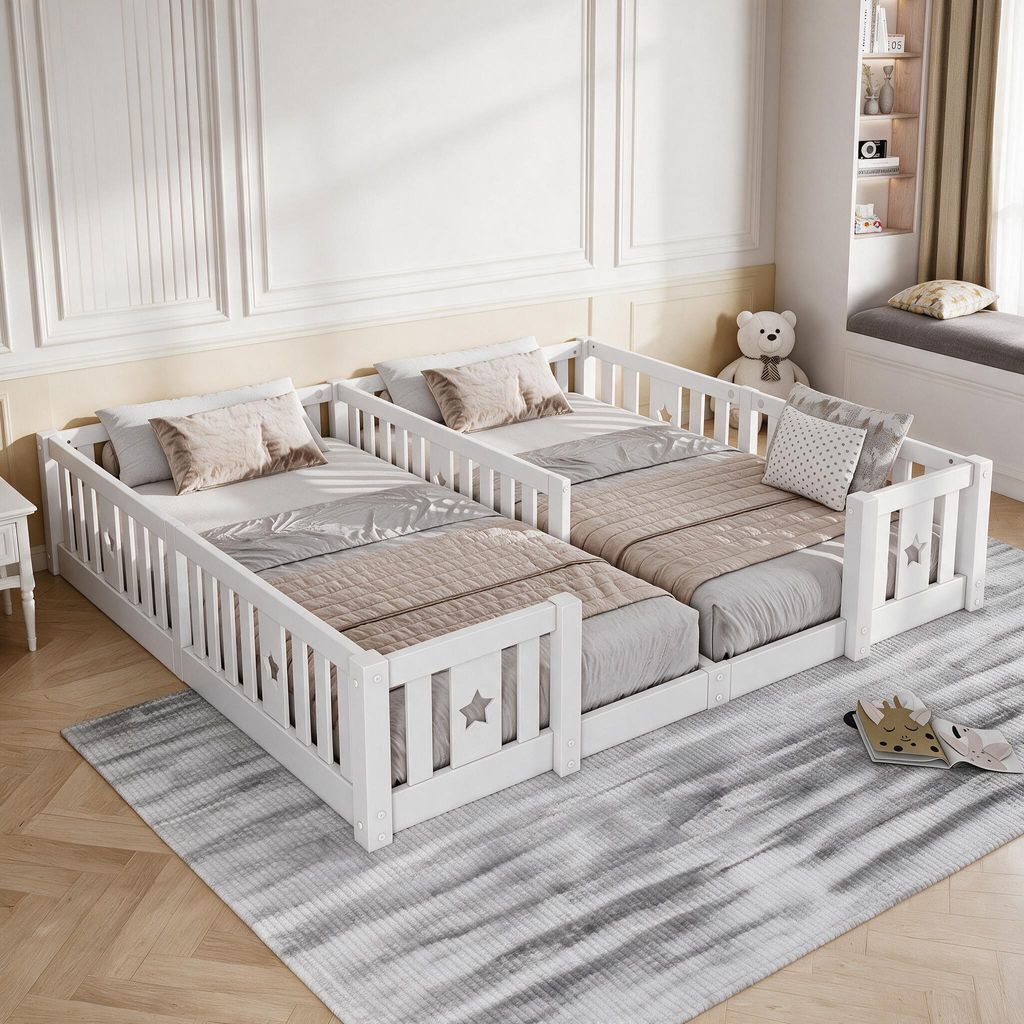 INONEFT Bodenbett 180x200 cm für 2 Kinder, Kinderbett aus Produktbild 