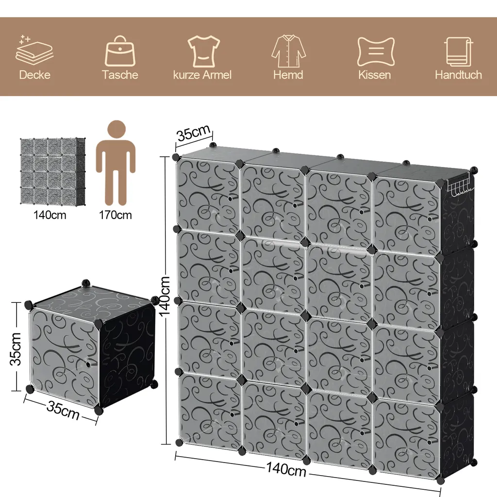 Jopassy Armadio Fai da Te 16 Cubi | Scaffale Componibile 140x140x35cm