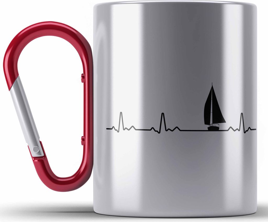 Trendation - Kapitän Herzschlag Edelstahl Tasse Karabiner Geschenk Käptn Lustiger Spruch Bootsfahrer Sportboot Herren Segler Segeln Motoboot Lust...