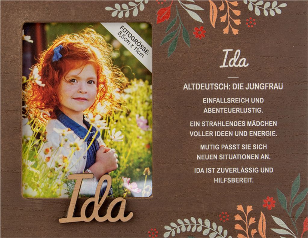 Personalisierter Bilderrahmen für Erwachsene, Kinder, Babys in Holzoptik mit Spruch -Bilderrahmen Ida