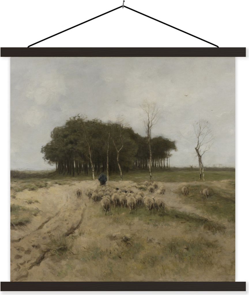MuchoWow Textilposter Heide bei Laren - Gemälde von Anton Mauve 90x90 cm mit schwarzem Rahmen - Magnetisches