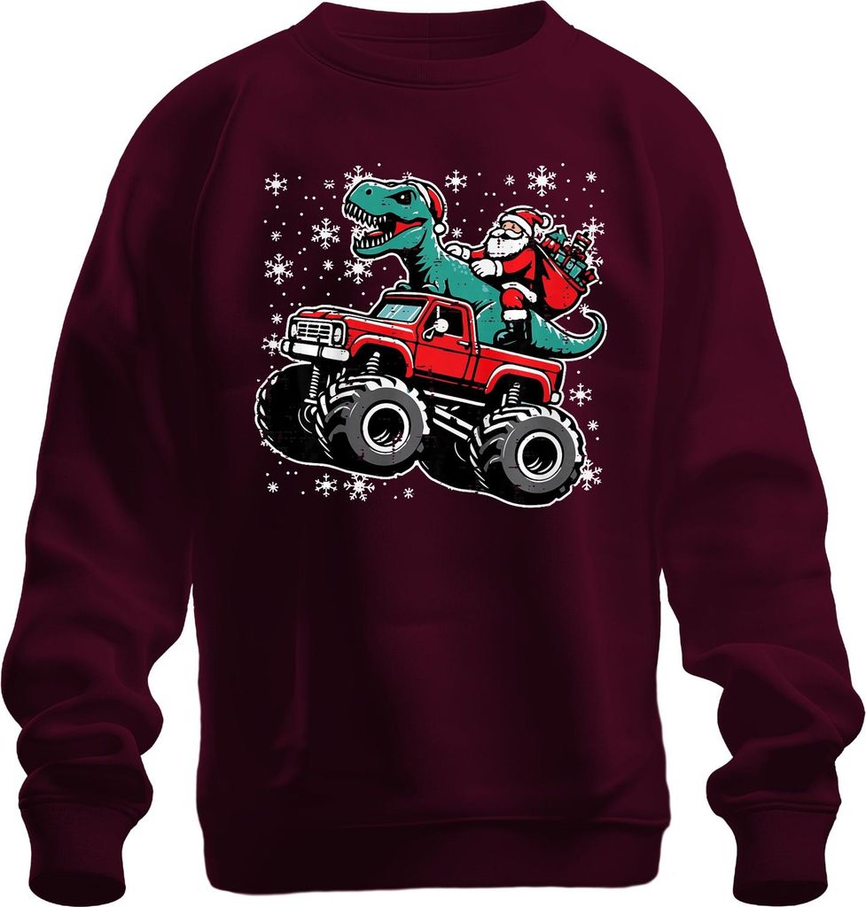 TRex Weihnachtsmann Monster Truck Schnee Geschenk Retro Uni Sweatshirt Pullover, Burgundy, L