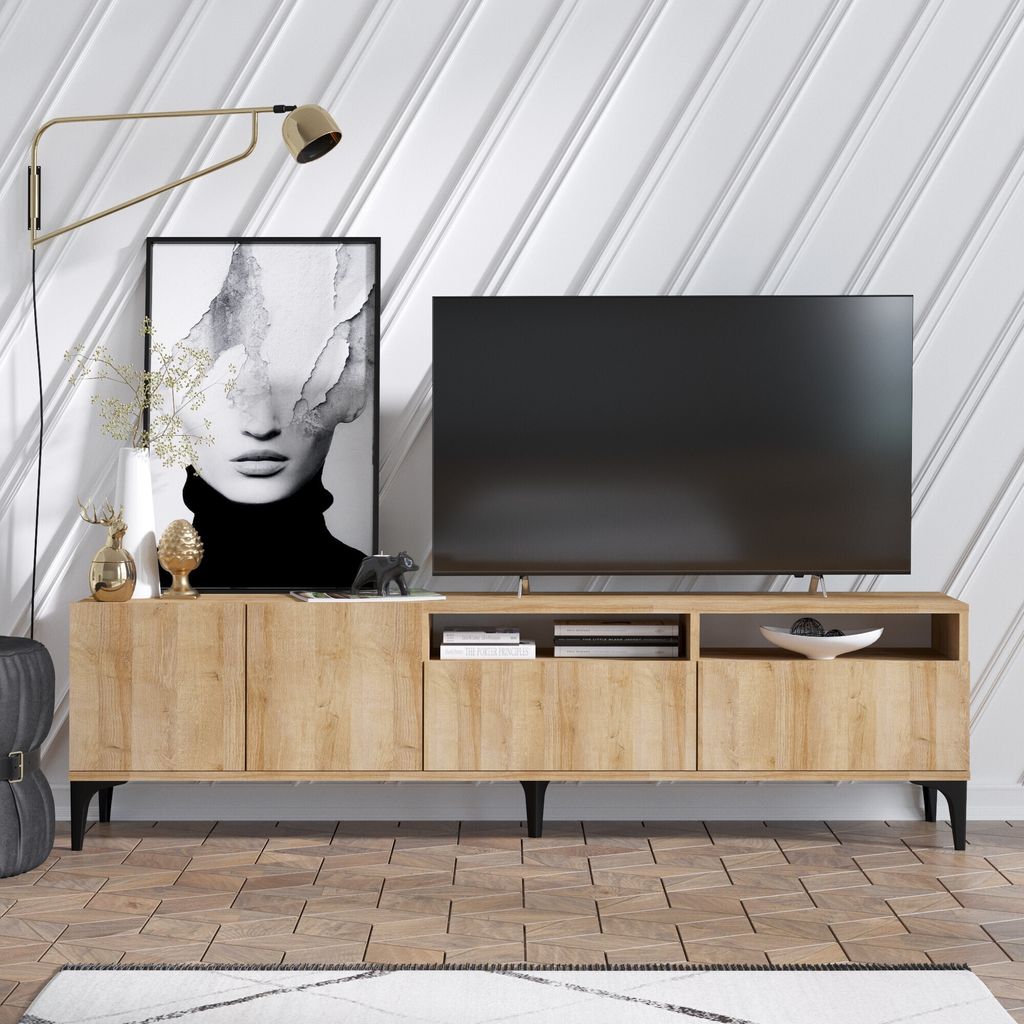 Skye Decor, Ross- RossMRD, eichenfarbig, TV-Schränke, 52x180x35 cm, 100% Melaminbeschichtete Partikelplatte