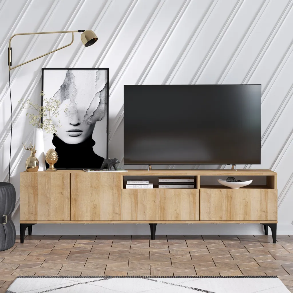 Meuble TV 180cm RossMRD en Mélaminé Chêne Robuste par Skye Decor Ross