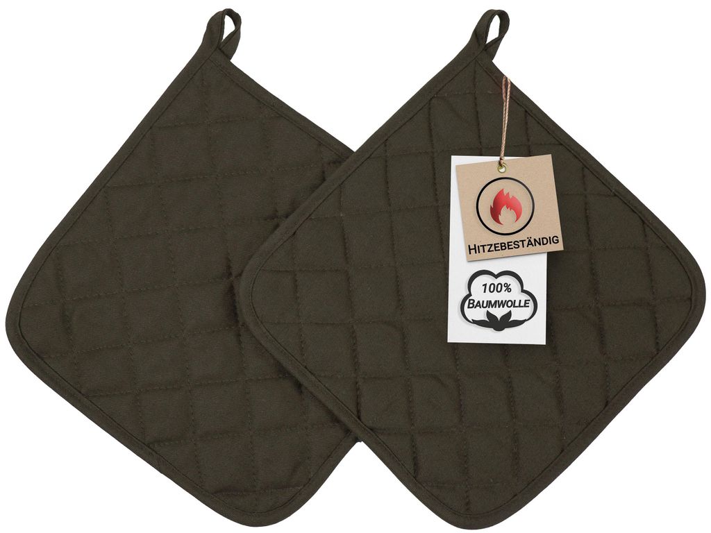 2er Set Topflappen aus Baumwolle, 24x24 cm, braun