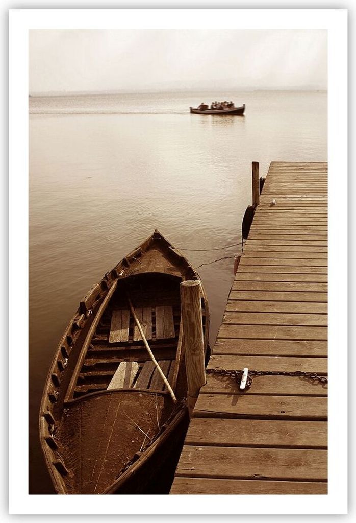 Poster - Poster ohne Rahmen - Brücke Boot Sepia - 61x91,5 cm - Wand Bild - Wanddeko - Wandbilder - Kunstposter - Wandposter - Bilder - Kunstdruck ...