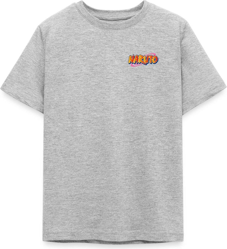 Spreadshirt Naruto Brustlogo Und Charaktere Um Naruto Teenager T-Shirt, 152/164 (12-14 Jahre), Grau meliert