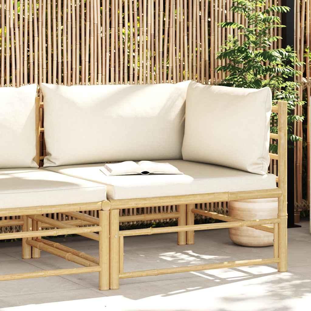 vidaXL Garten-Ecksofa mit Kissen Cremeweiß Bambus